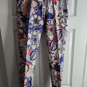 Express Navy and Cream Floral Columnist Pants